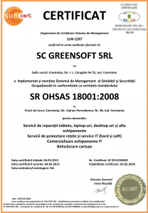 Certificare SR OHSAS 18001:2008 Certificare SR OHSAS 18001:2008