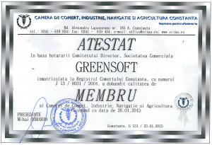 Atestat Membru al Camerei de Comert, Industrie, Navigatie si Agricultura Constanta