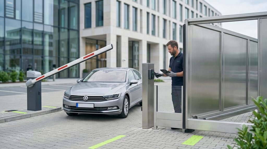 Barieră auto și poartă automatizată la intrarea unei parcări — GreenSoft Constanța