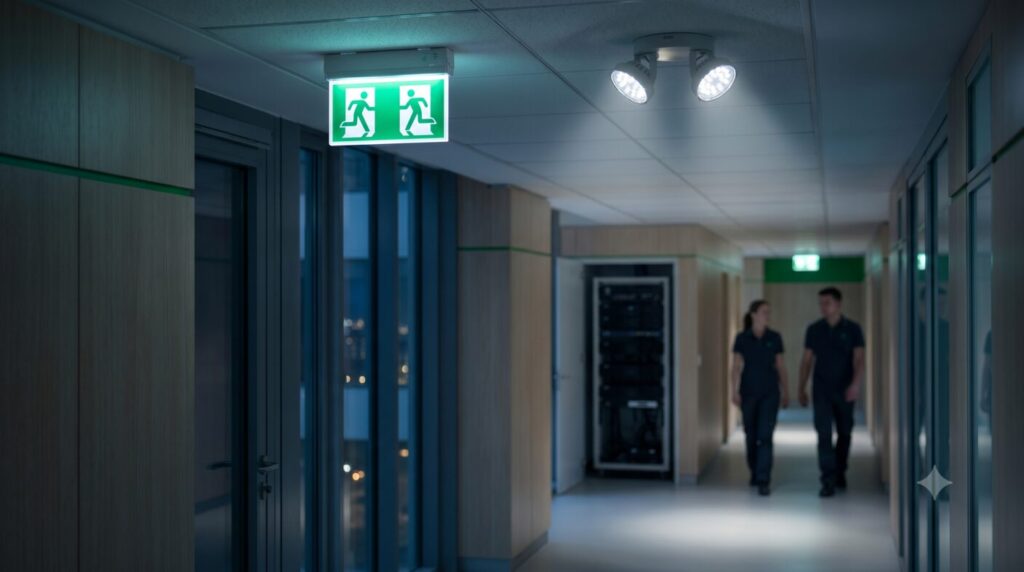Corp de iluminat de siguranță pentru evacuare aprins — GreenSoft Constanța